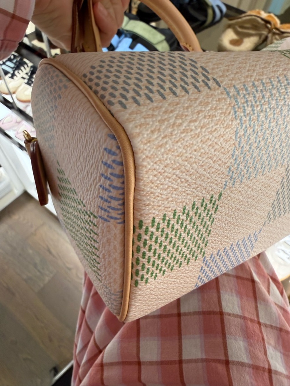 Louis Vuitton Cream, Tan, and Green Speedy 20 Bag - Picture 13 of 16